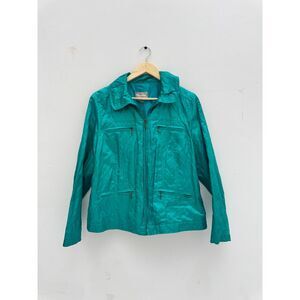 TanJay Teal Zip-Front Utility Jacket Women's Size 14 Metallic Sheen